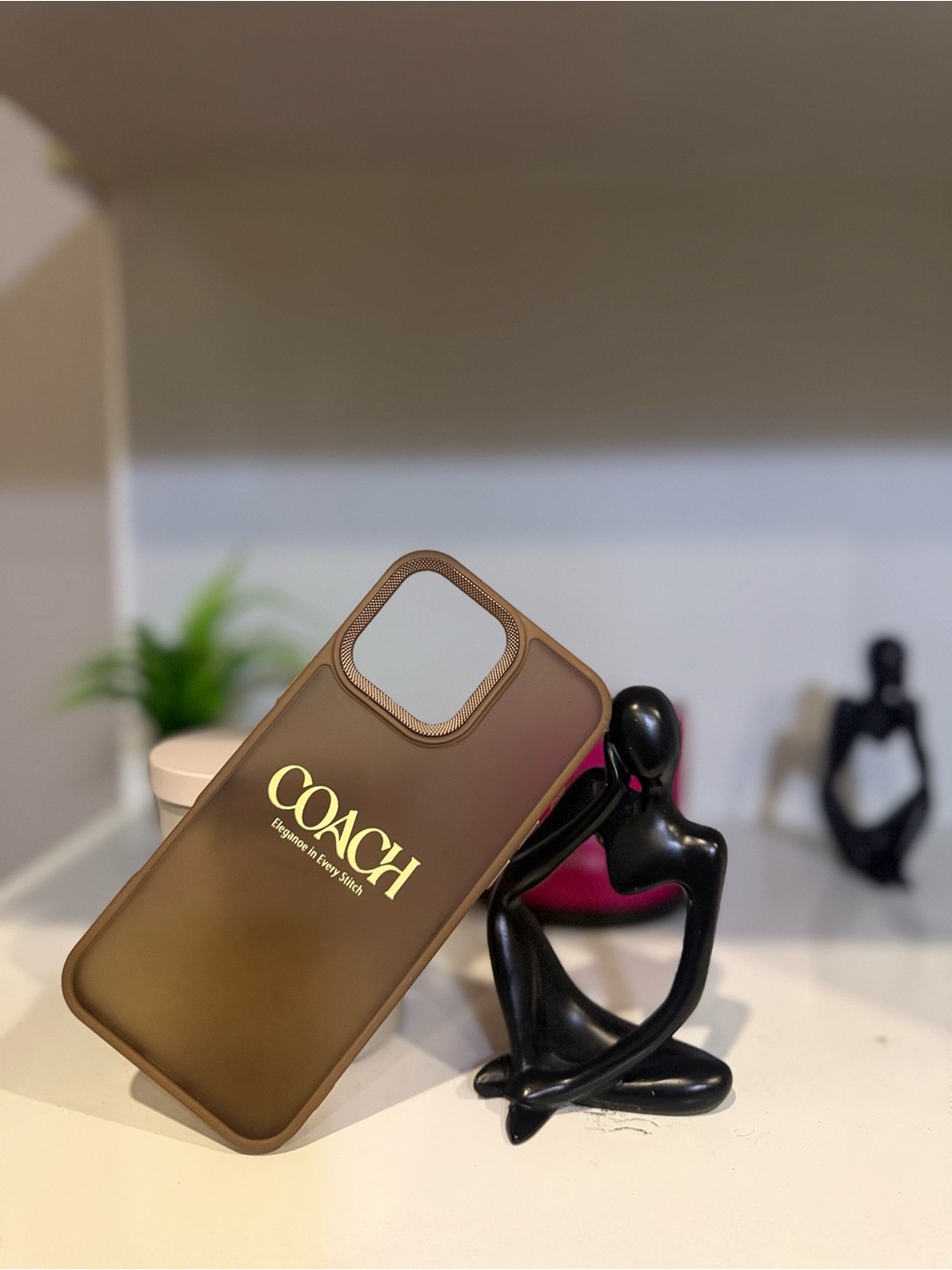 Coach Brown Logo iPhone Case with Gold Script